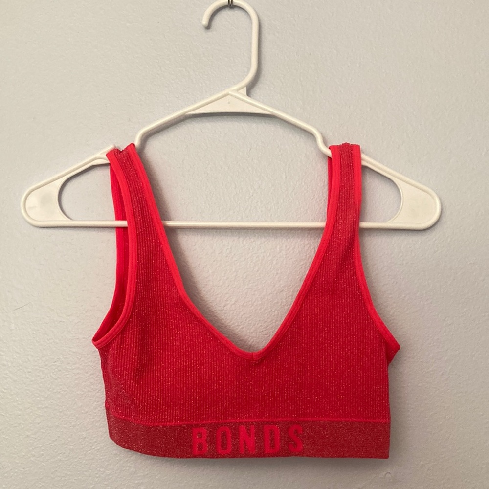 Red Ribbed V Neck Bralette with glitter